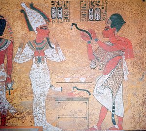 Ay Performing the Opening of the Mouth Ceremony on the Mummy of Tutankhamun